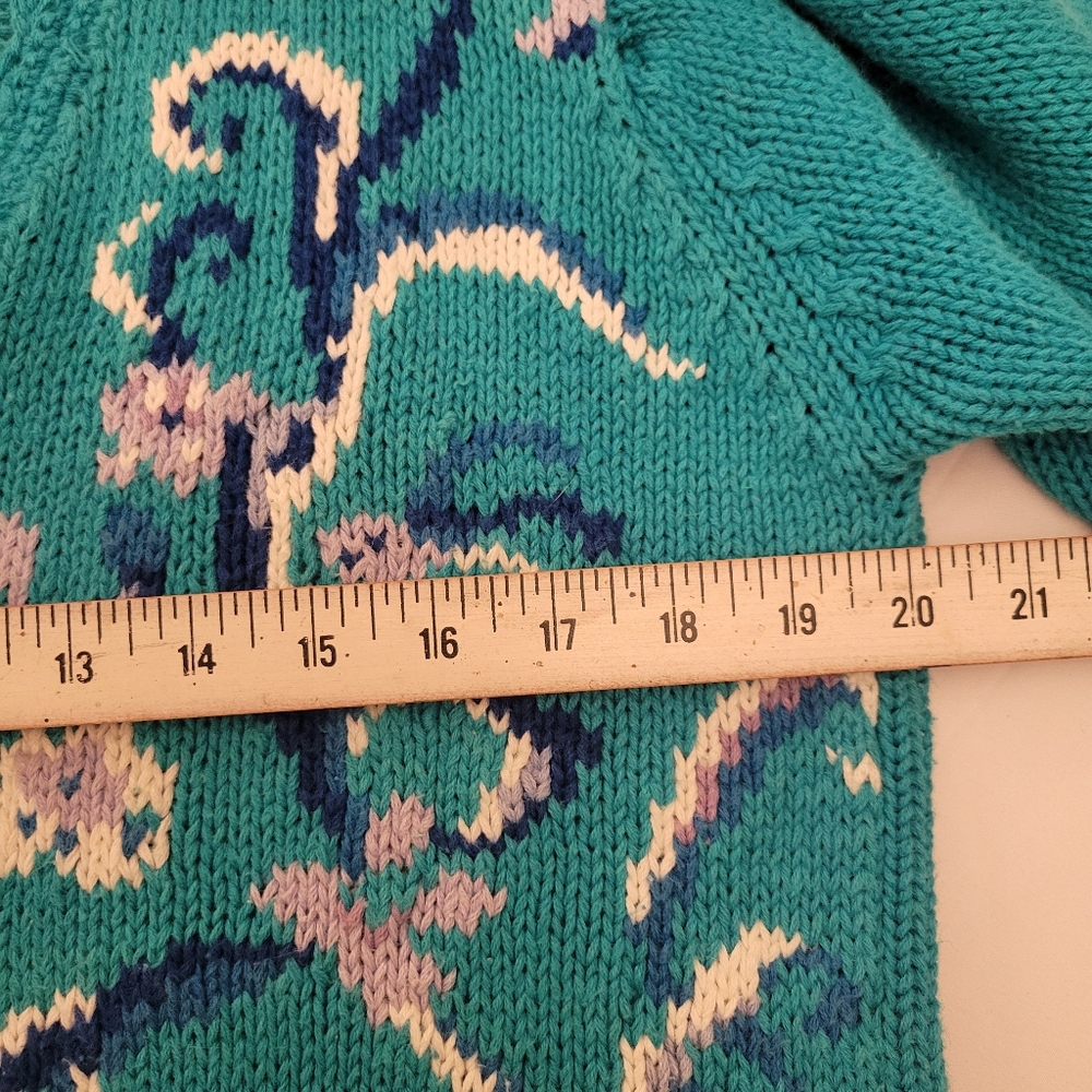 VINTAGE Worthington Floral Cable Knit Cardigan|Women's Large|Teal - Picture 6 of 7